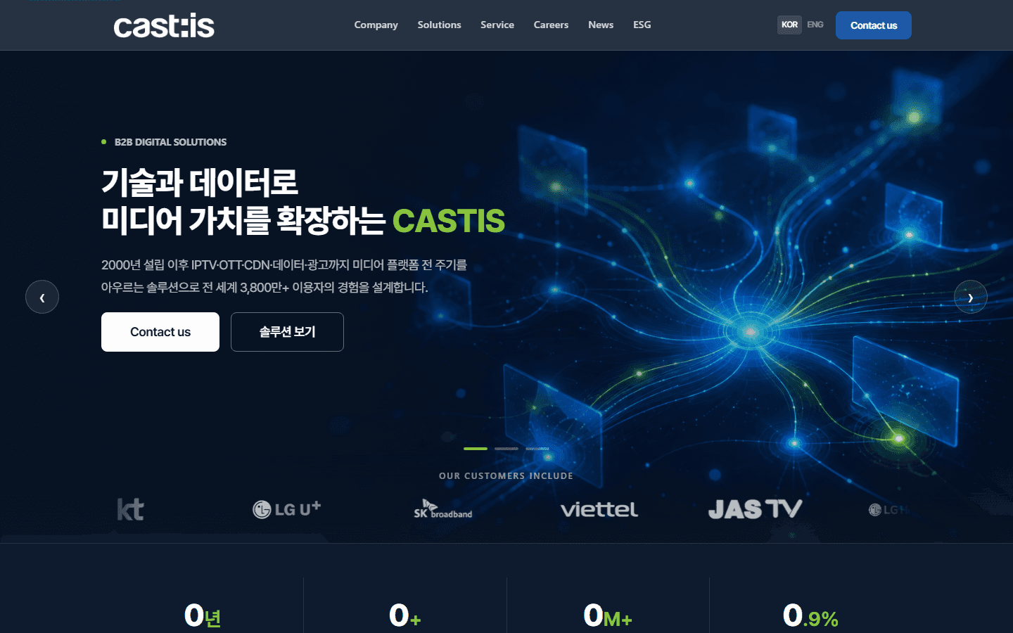 리뉴얼한 캐스트이즈 공식 웹사이트 메인 화면